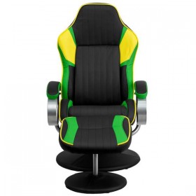 Racing Style Black, Green and Yellow Vinyl Recliner and Ottoman [CH-125696-2-GG]