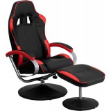 Racing Style Black and Red Vinyl Recliner and Ottoman [CH-125696-3-GG]