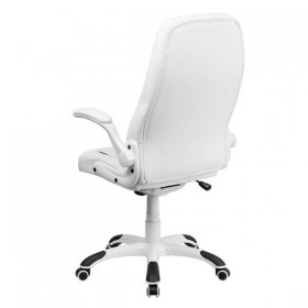 High Back White Leather Executive Office Chair with Flip-Up Arms [CH-CX0176H06-WH-GG]