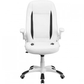 High Back White Leather Executive Office Chair with Flip-Up Arms [CH-CX0176H06-WH-GG]