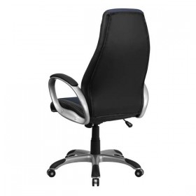 High Back Black Vinyl Executive Office Chair with Blue Mesh Inserts [CH-CX0243H-SAT-GG]