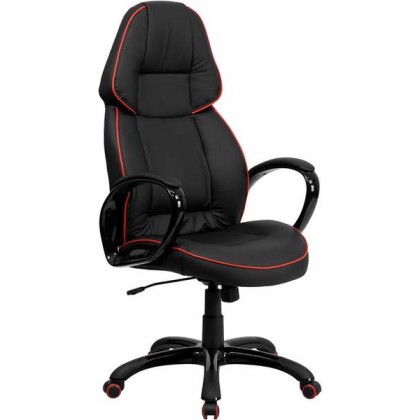 High Back Black Vinyl Executive Office Chair with Red Pipeline Border [CH-CX0248H01-VEN-GG]