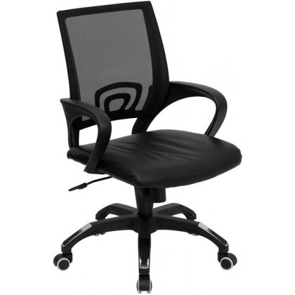 Mid-Back Black Mesh Computer Chair with Black Leather Seat [CP-B176A01-BLACK-GG]