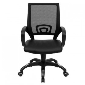 Mid-Back Black Mesh Computer Chair with Black Leather Seat [CP-B176A01-BLACK-GG]
