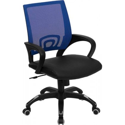Mid-Back Blue Mesh Computer Chair with Black Leather Seat [CP-B176A01-BLUE-GG]