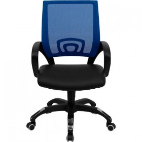 Mid-Back Blue Mesh Computer Chair with Black Leather Seat [CP-B176A01-BLUE-GG]