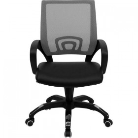 Mid-Back Gray Mesh Computer Chair with Black Leather Seat [CP-B176A01-GRAY-GG]