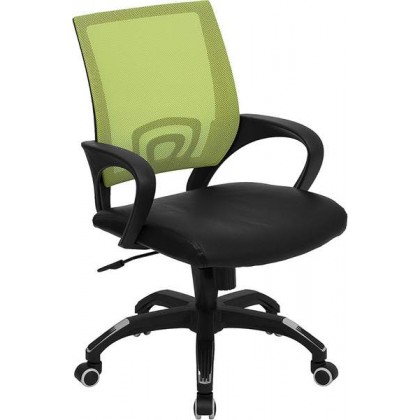 Mid-Back Green Mesh Computer Chair with Black Leather Seat [CP-B176A01-GREEN-GG]
