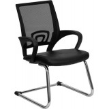 Black Leather Office Side Chair with Black Mesh Back and Sled Base [CP-D119A01-BK-GG]