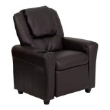 Contemporary Brown Leather Kids Recliner with Cup Holder and Headrest [DG-ULT-KID-BRN-GG]