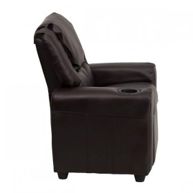 Contemporary Brown Leather Kids Recliner with Cup Holder and Headrest [DG-ULT-KID-BRN-GG]