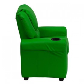 Contemporary Green Vinyl Kids Recliner with Cup Holder and Headrest [DG-ULT-KID-GRN-GG]