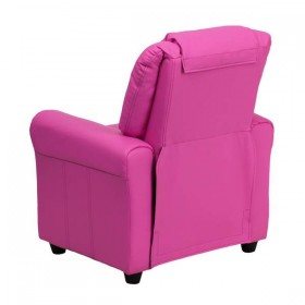 Contemporary Hot Pink Vinyl Kids Recliner with Cup Holder and Headrest [DG-ULT-KID-HOT-PINK-GG]