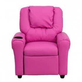 Contemporary Hot Pink Vinyl Kids Recliner with Cup Holder and Headrest [DG-ULT-KID-HOT-PINK-GG]