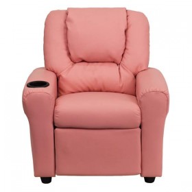 Contemporary Pink Vinyl Kids Recliner with Cup Holder and Headrest [DG-ULT-KID-PINK-GG]