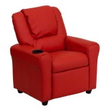 Contemporary Red Vinyl Kids Recliner with Cup Holder and Headrest [DG-ULT-KID-RED-GG]