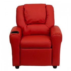 Contemporary Red Vinyl Kids Recliner with Cup Holder and Headrest [DG-ULT-KID-RED-GG]