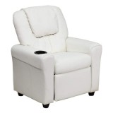 Contemporary White Vinyl Kids Recliner with Cup Holder and Headrest [DG-ULT-KID-WHITE-GG]