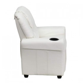 Contemporary White Vinyl Kids Recliner with Cup Holder and Headrest [DG-ULT-KID-WHITE-GG]