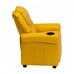 Contemporary Yellow Vinyl Kids Recliner with Cup Holder and Headrest [DG-ULT-KID-YEL-GG]