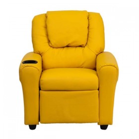 Contemporary Yellow Vinyl Kids Recliner with Cup Holder and Headrest [DG-ULT-KID-YEL-GG]