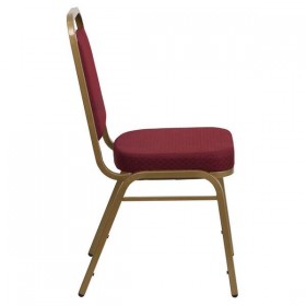 HERCULES Series Trapezoidal Back Stacking Banquet Chair with Burgundy Patterned Fabric and 2.5'' Thick Seat - Gold Frame [FD-BHF-1-ALLGOLD-0847-BY-GG]