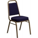 HERCULES Series Trapezoidal Back Stacking Banquet Chair with Navy Patterned Fabric and 2.5'' Thick Seat - Gold Frame [FD-BHF-1-ALLGOLD-0849-NVY-GG]