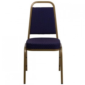 HERCULES Series Trapezoidal Back Stacking Banquet Chair with Navy Patterned Fabric and 2.5'' Thick Seat - Gold Frame [FD-BHF-1-ALLGOLD-0849-NVY-GG]