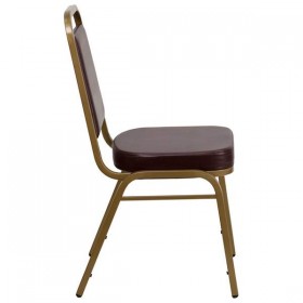 HERCULES Series Trapezoidal Back Stacking Banquet Chair with Brown Vinyl and 2.5'' Thick Seat - Gold Frame [FD-BHF-1-ALLGOLD-BN-GG]