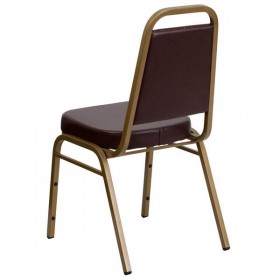 HERCULES Series Trapezoidal Back Stacking Banquet Chair with Brown Vinyl and 2.5'' Thick Seat - Gold Frame [FD-BHF-1-ALLGOLD-BN-GG]