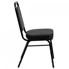 HERCULES Series Trapezoidal Back Stacking Banquet Chair with Black Vinyl and 2.5'' Thick Seat - Black Frame [FD-BHF-1-GG]