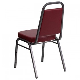 HERCULES Series Trapezoidal Back Stacking Banquet Chair with Burgundy Vinyl and 2.5'' Thick Seat - Silver Vein Frame [FD-BHF-1-SILVERVEIN-BY-GG]