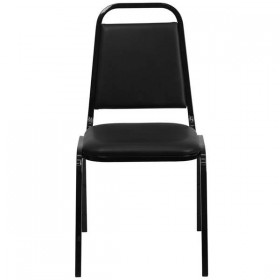 HERCULES Series Upholstered Stack Chair with Trapezoidal Back and a 1.5'' Padded Foam Seat - Black Vinyl with Black Frame [FD-BHF-2-GG]