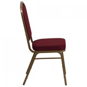 HERCULES Series Crown Back Stacking Banquet Chair with Burgundy Fabric and 2.5'' Thick Seat - Gold Frame [FD-C01-ALLGOLD-3169-GG]