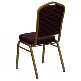 HERCULES Series Crown Back Stacking Banquet Chair with Burgundy Patterned Fabric and 2.5'' Thick Seat - Gold Frame [FD-C01-ALLGOLD-EFE1679-GG]