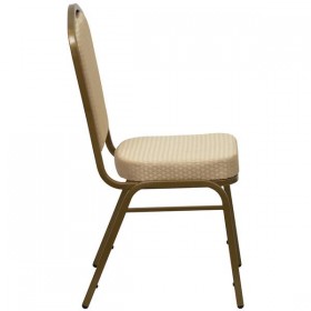 HERCULES Series Crown Back Stacking Banquet Chair with Beige Patterned Fabric and 2.5'' Thick Seat - Gold Frame [FD-C01-ALLGOLD-H20124E-GG]