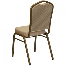 HERCULES Series Crown Back Stacking Banquet Chair with Beige Patterned Fabric and 2.5'' Thick Seat - Gold Frame [FD-C01-ALLGOLD-H20124E-GG]