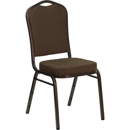 HERCULES Series Crown Back Stacking Banquet Chair with Brown Patterned Fabric and 2.5'' Thick Seat - Copper Vein Frame [FD-C01-COPPER-008-T-02-GG]