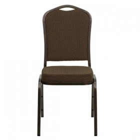 HERCULES Series Crown Back Stacking Banquet Chair with Brown Patterned Fabric and 2.5'' Thick Seat - Copper Vein Frame [FD-C01-COPPER-008-T-02-GG]