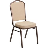 HERCULES Series Crown Back Stacking Banquet Chair with Beige Fabric and 2.5'' Thick Seat - Copper Vein Frame [FD-C01-COPPER-BGE-GG]