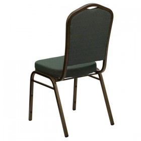 HERCULES Series Crown Back Stacking Banquet Chair with Green Patterned Fabric and 2.5'' Thick Seat - Gold Vein Frame [FD-C01-GOLDVEIN-0640-GG]