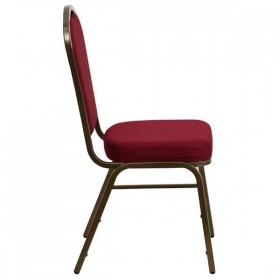 HERCULES Series Crown Back Stacking Banquet Chair with Burgundy Fabric and 2.5'' Thick Seat - Gold Vein Frame [FD-C01-GOLDVEIN-3169-GG]