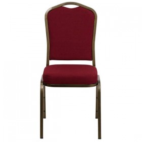 HERCULES Series Crown Back Stacking Banquet Chair with Burgundy Fabric and 2.5'' Thick Seat - Gold Vein Frame [FD-C01-GOLDVEIN-3169-GG]