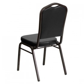 HERCULES Series Crown Back Stacking Banquet Chair with Black Vinyl and 2.5'' Thick Seat - Gold Vein Frame [FD-C01-GOLDVEIN-BK-VY-GG]