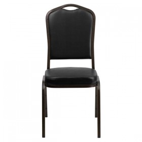 HERCULES Series Crown Back Stacking Banquet Chair with Black Vinyl and 2.5'' Thick Seat - Gold Vein Frame [FD-C01-GOLDVEIN-BK-VY-GG]
