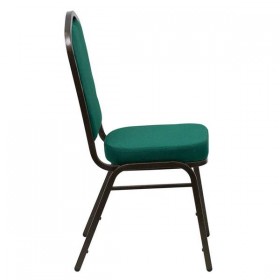 HERCULES Series Crown Back Stacking Banquet Chair with Green Fabric and 2.5'' Thick Seat - Gold Vein Frame [FD-C01-GOLDVEIN-GN-GG]