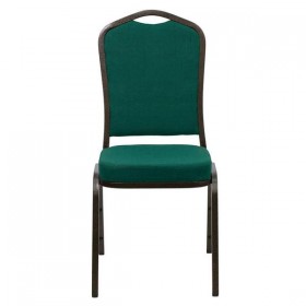 HERCULES Series Crown Back Stacking Banquet Chair with Green Fabric and 2.5'' Thick Seat - Gold Vein Frame [FD-C01-GOLDVEIN-GN-GG]