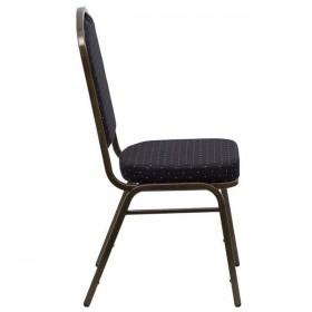 HERCULES Series Crown Back Stacking Banquet Chair with Black Patterned Fabric and 2.5'' Thick Seat - Gold Vein Frame [FD-C01-GOLDVEIN-S0806-GG]