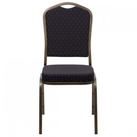 HERCULES Series Crown Back Stacking Banquet Chair with Black Patterned Fabric and 2.5'' Thick Seat - Gold Vein Frame [FD-C01-GOLDVEIN-S0806-GG]