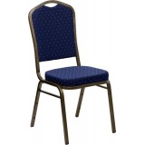HERCULES Series Crown Back Stacking Banquet Chair with Navy Blue Patterned Fabric and 2.5'' Thick Seat - Gold Vein Frame [FD-C01-GOLDVEIN-S0810-GG]